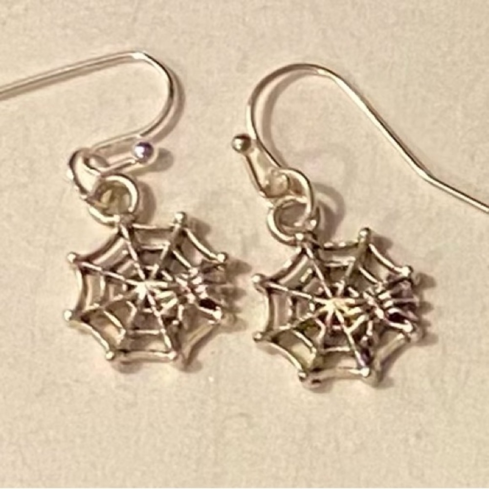 NEW spiderweb charm earrings with silver plated ear wires.